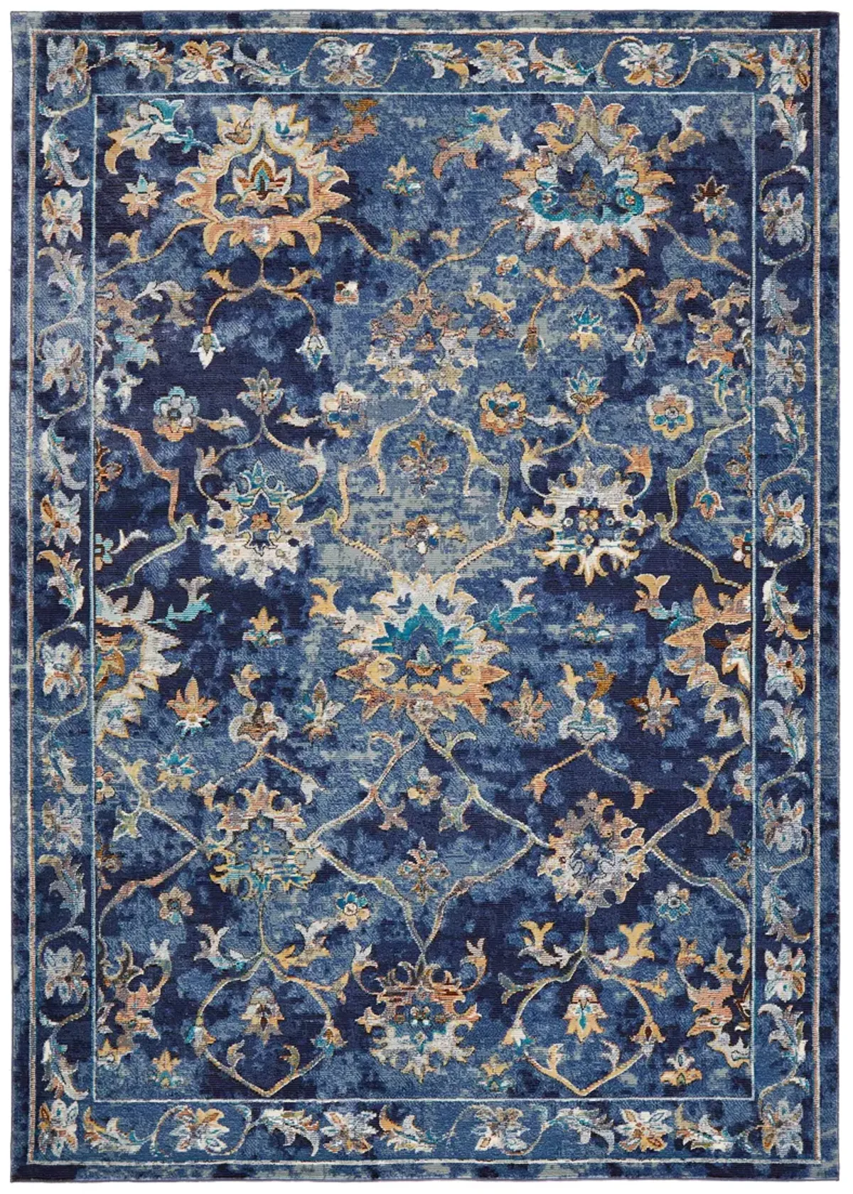 Galaxy Indigo Blue/ Multicolor Oriental Floral Indoor Area Rug 8'9" x 11'9"