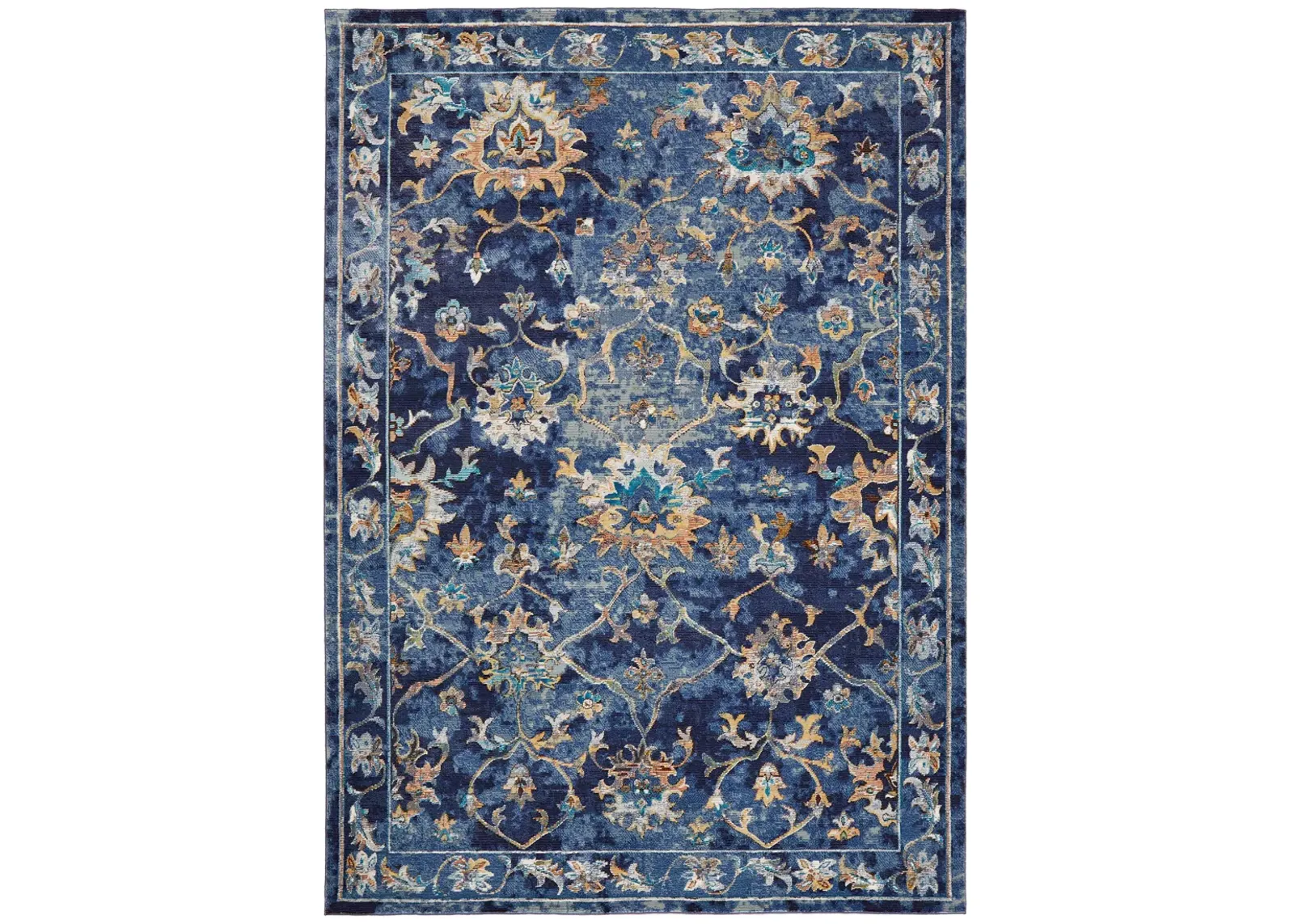 Galaxy Indigo Blue/ Multicolor Oriental Floral Indoor Area Rug 8'9" x 11'9"