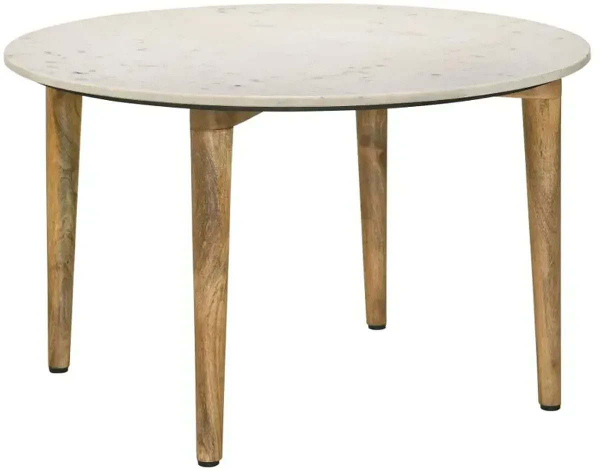 Aldis Round Marble Top Coffee Table White and Natural