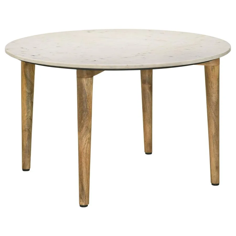 Aldis Round Marble Top Coffee Table White and Natural