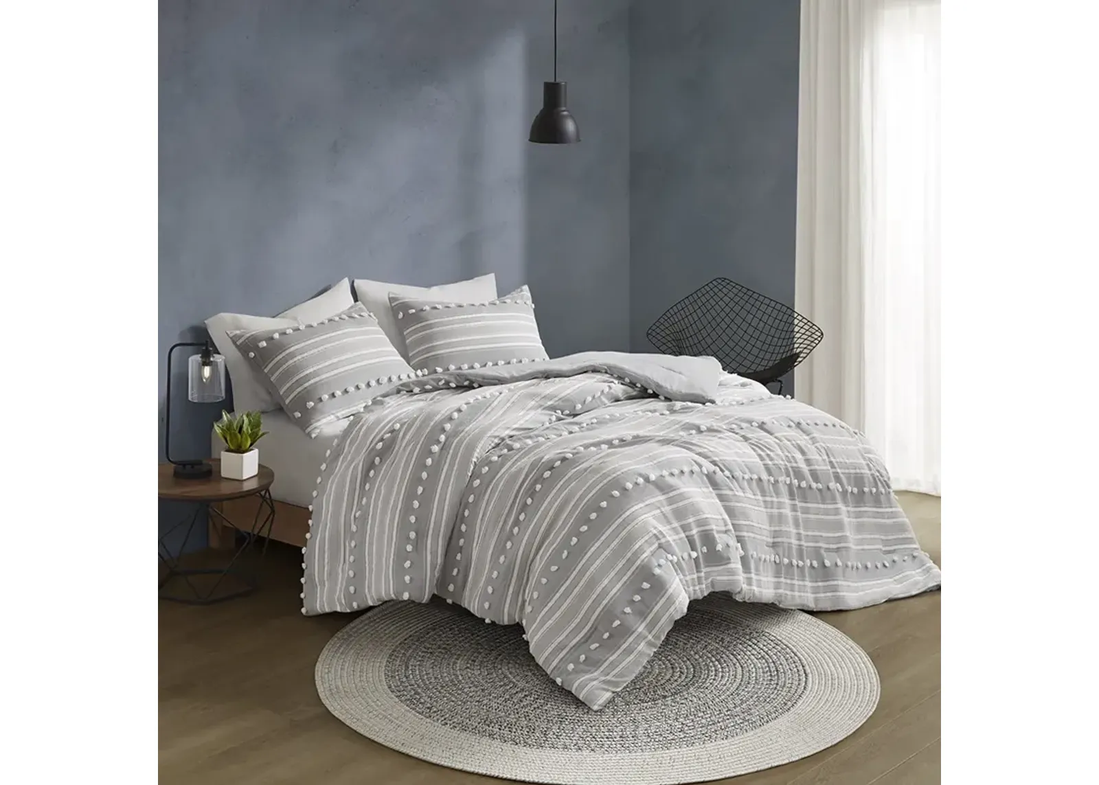 Rowan Striped Clipped Jacquard Duvet Cover Set