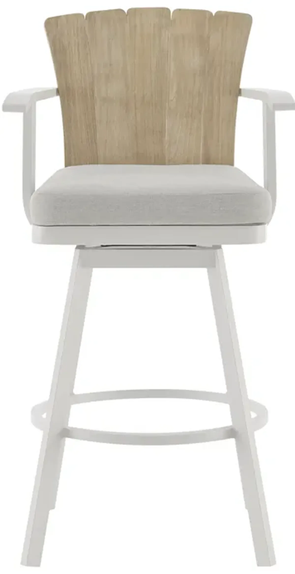 Hazel Outdoor Patio Swivel Counter Stool in Aluminum with Teak Wood and Argent Gray Cushion