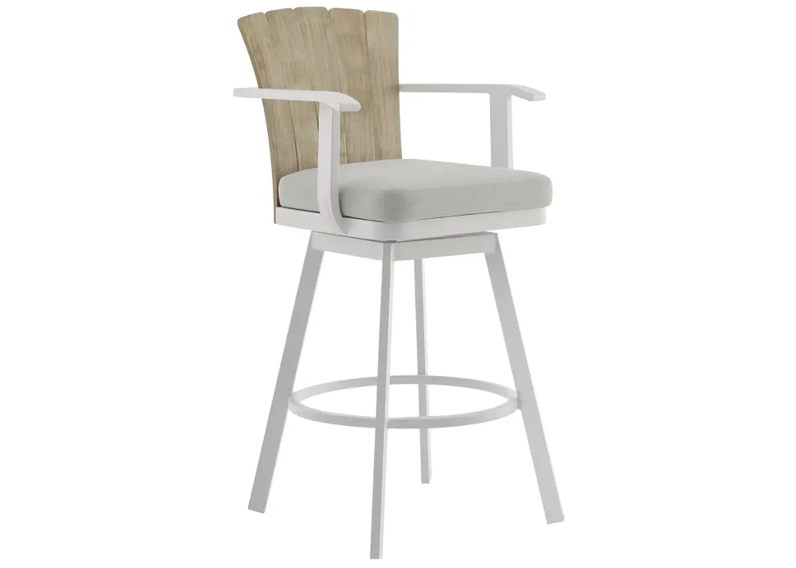 Hazel Outdoor Patio Swivel Counter Stool in Aluminum with Teak Wood and Argent Gray Cushion