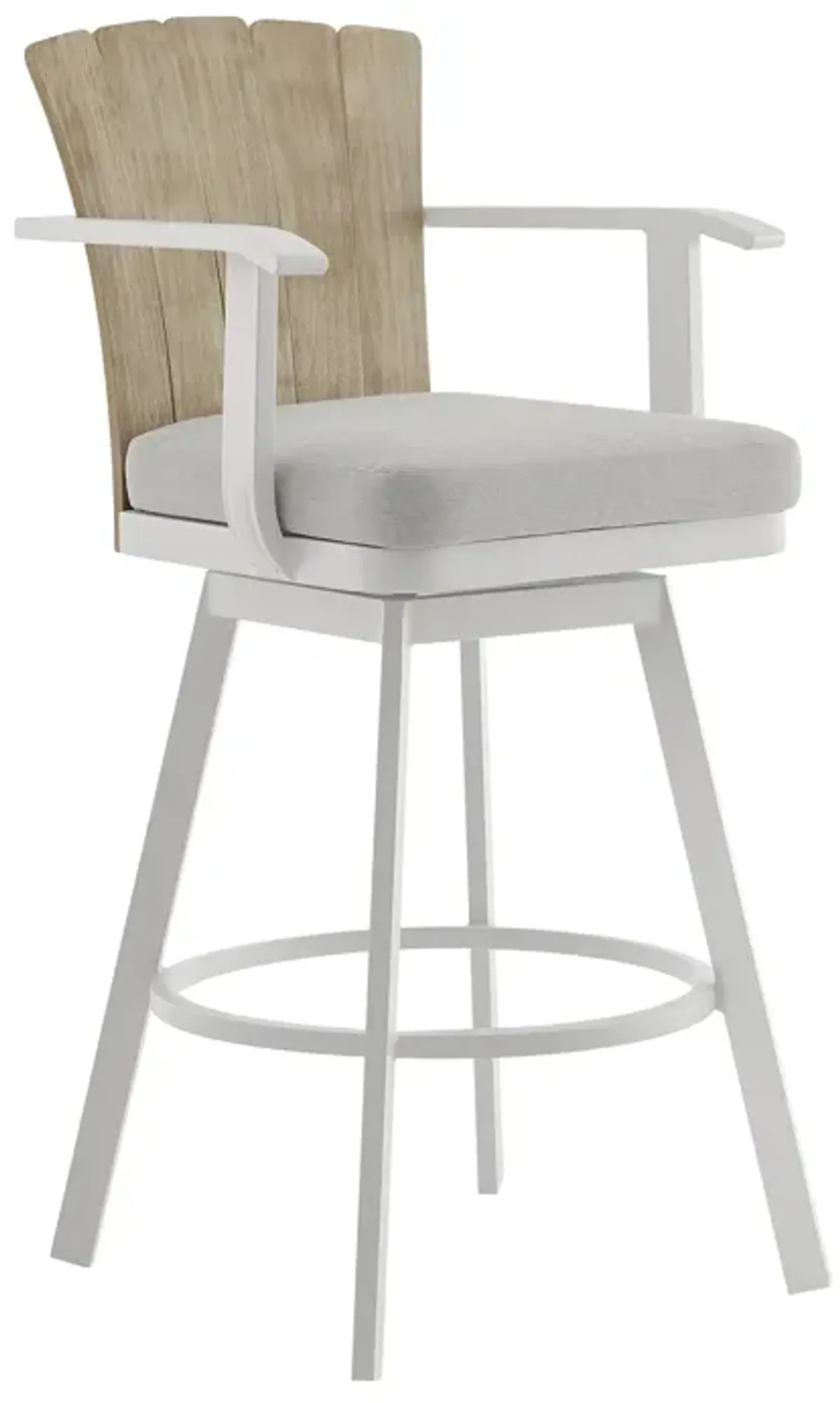 Hazel Outdoor Patio Swivel Counter Stool in Aluminum with Teak Wood and Argent Gray Cushion