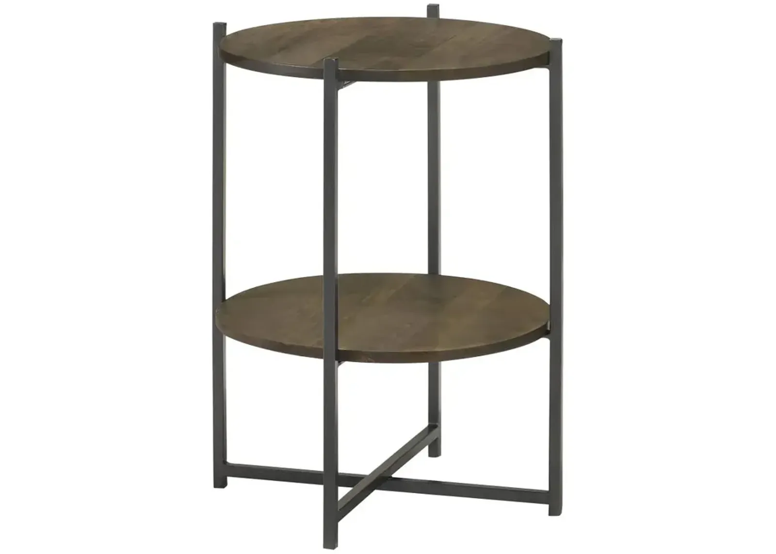 Axel Round Accent Table with Open Shelf Natural and Gunmetal