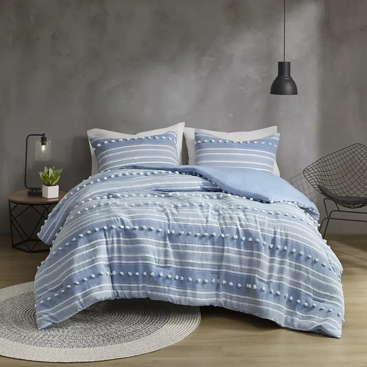 Rowan Striped Clipped Jacquard Comforter Set