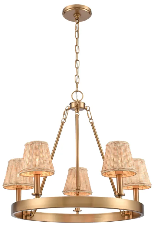 Rydell 24.5'' Wide 5-Light Chandelier - Brushed Gold and Rattan