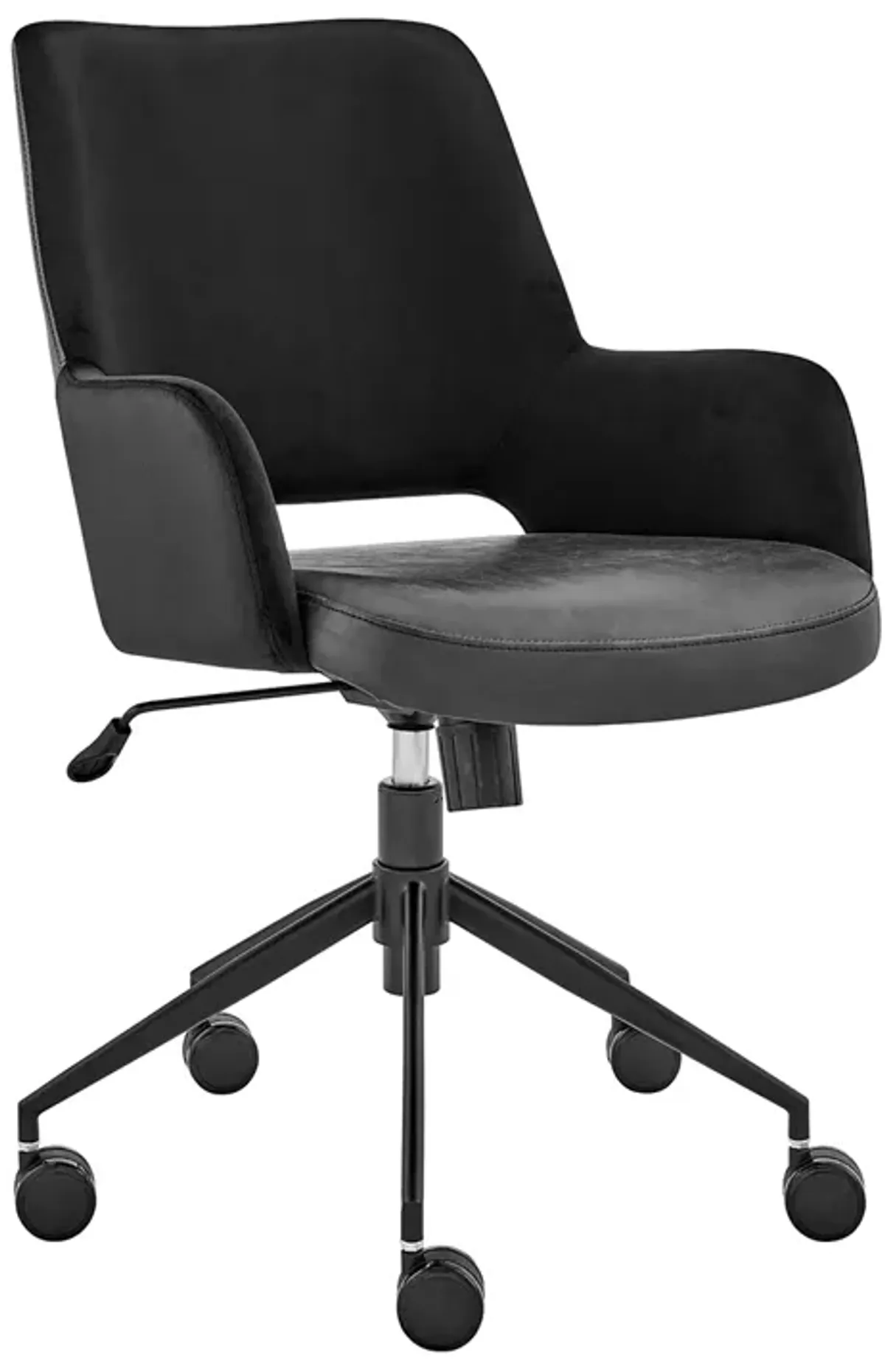 Desi Tilt Office Chair in Black "Velvet-like" Fabric and Leatherette with Black Base