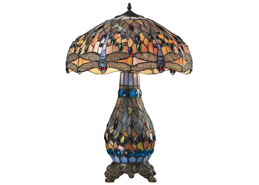 Dragonfly 26" High 3-Light Table Lamp - Tiffany Glass