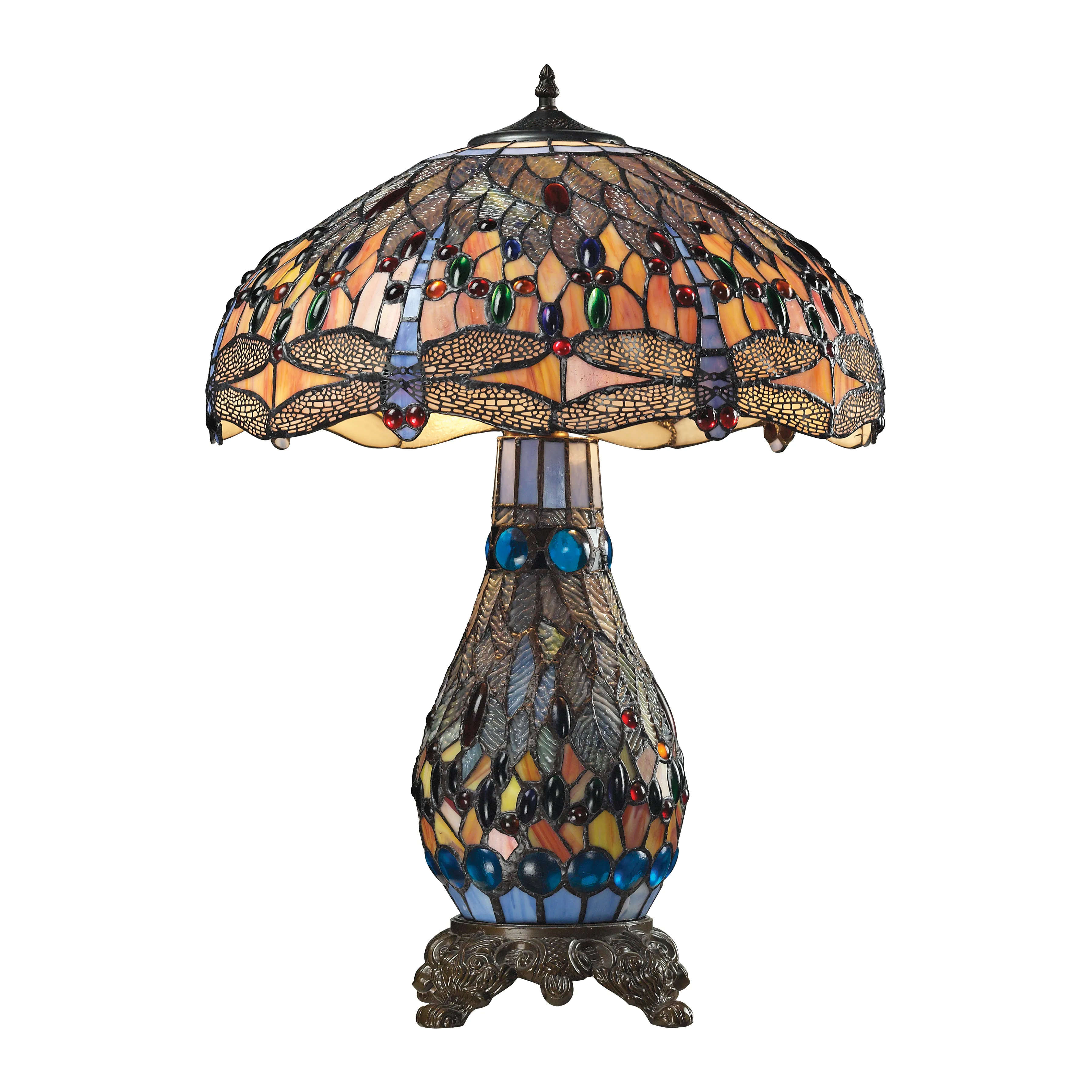 Dragonfly 26" High 3-Light Table Lamp - Tiffany Glass