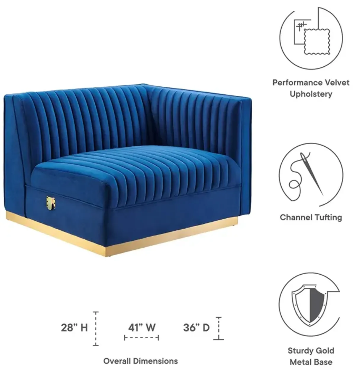 Sanguine Channel Tufted Performance Velvet Modular Sectional Sofa Right-Arm Chair