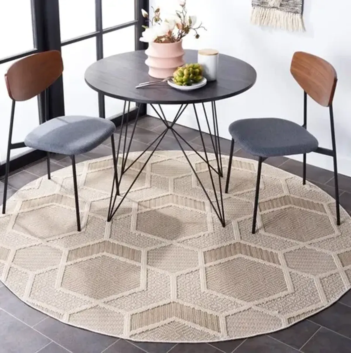 GLOBAL 406 Beige 6'-7' X 6'-7' Round Round Rug