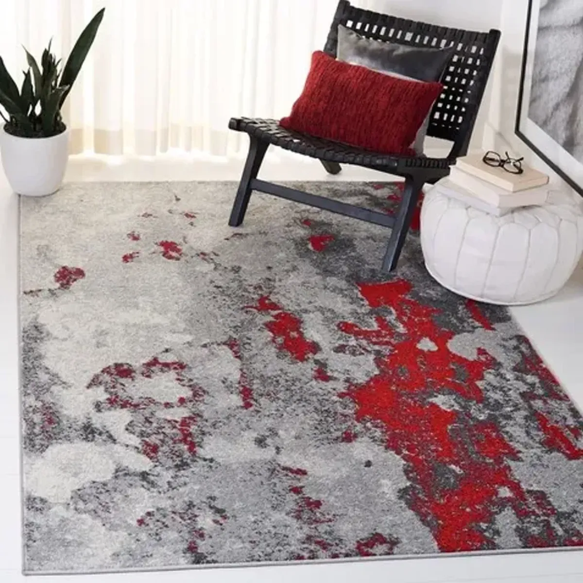 Adirondack Contemporary Red / Grey 2'-6" X 6' Powerloomed Rug