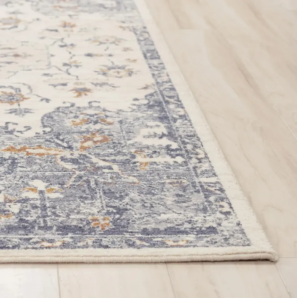 Ventura Ivory/Blue Medallion Washed Wool 2'6" x 8' Runner Rug