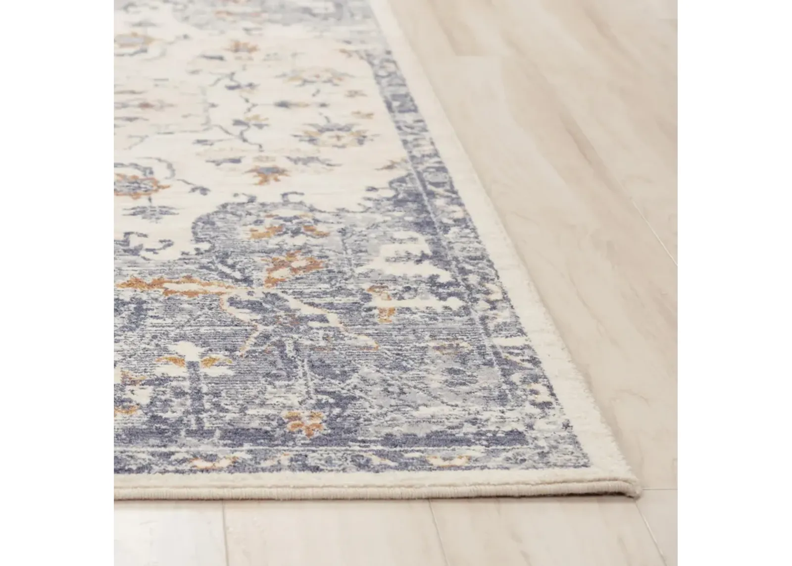 Ventura Ivory/Blue Medallion Washed Wool 2'6" x 8' Runner Rug