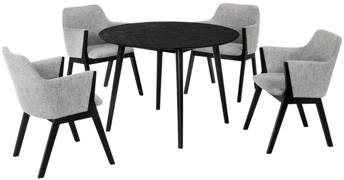 Arcadia and Renzo 42" Round Grey and Black Wood 5 Piece Dining Set