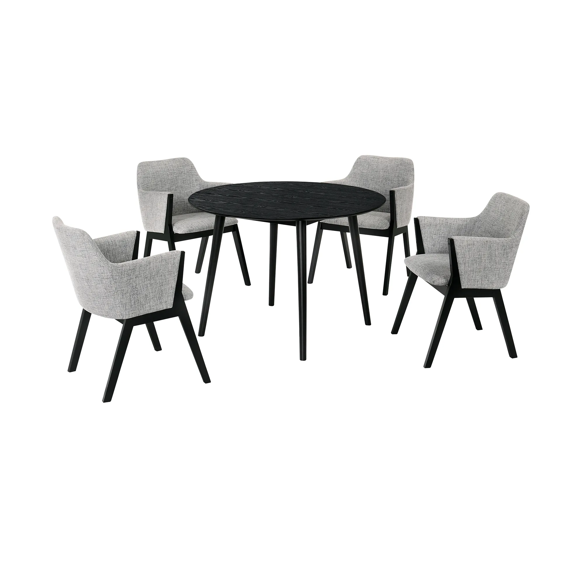 Arcadia and Renzo 42" Round Grey and Black Wood 5 Piece Dining Set