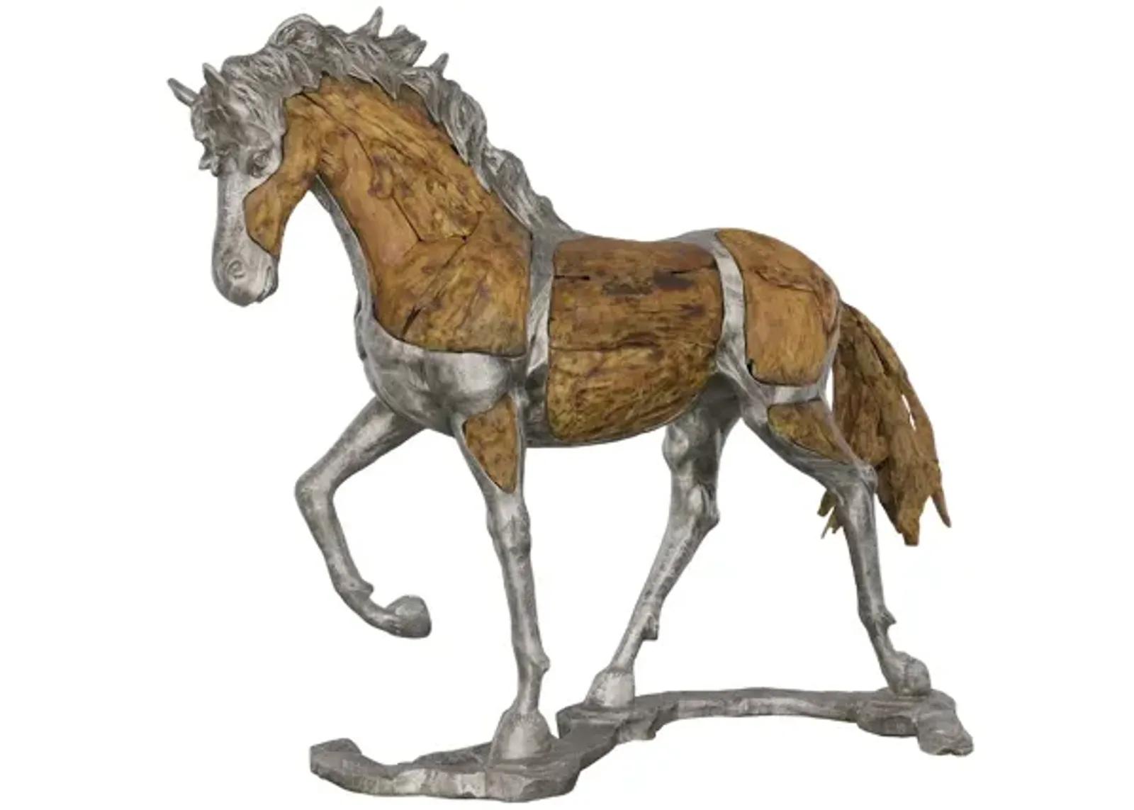 Mustang Horse Woodland Sculpture On Base, Walking