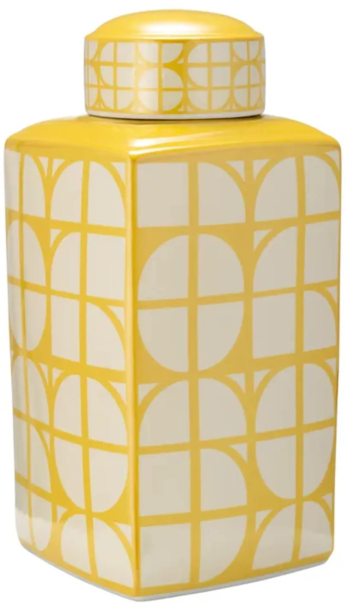 Cer, 18"h Square Jar W/ Lid, Yellow/cotton