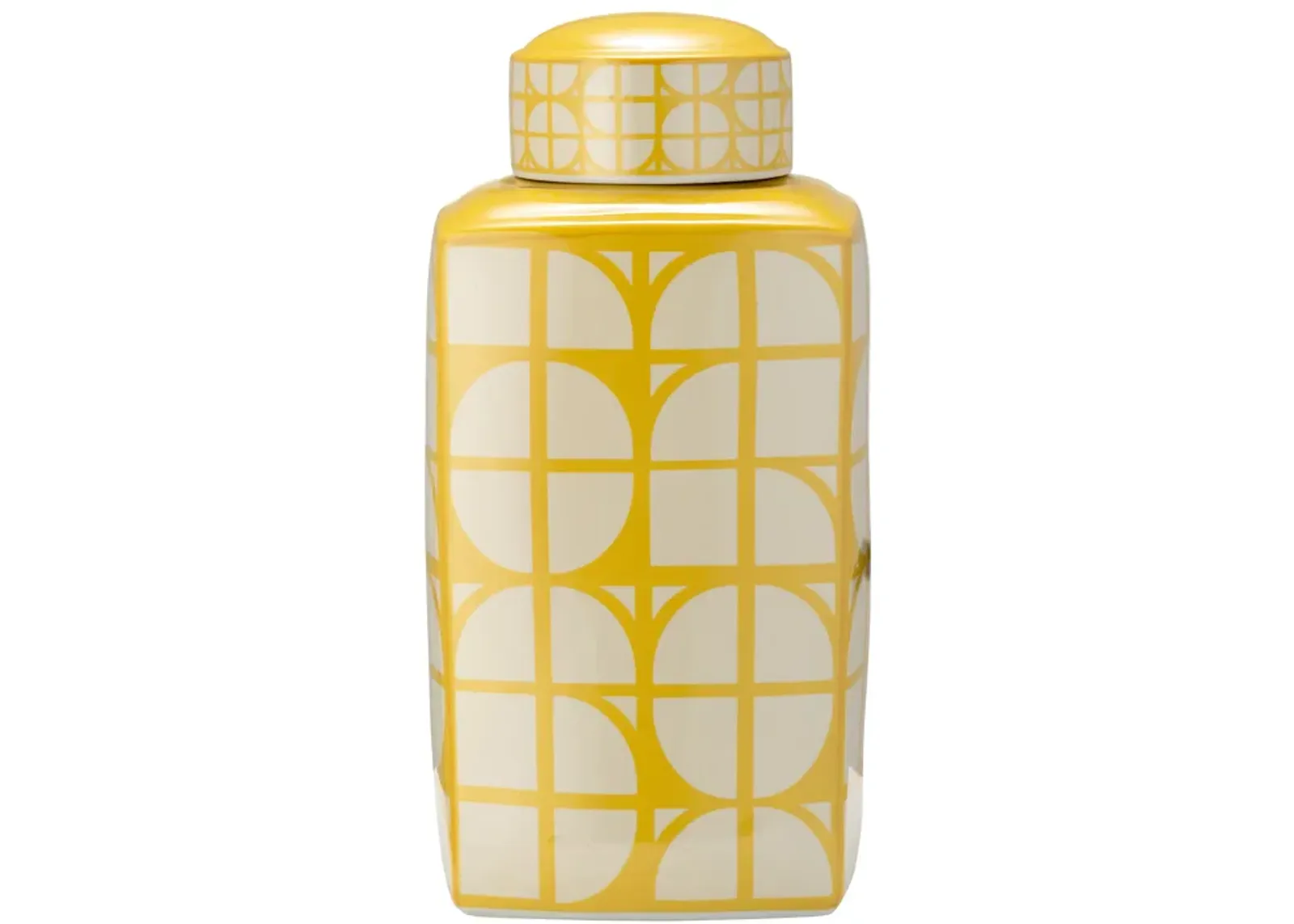 Cer, 18"h Square Jar W/ Lid, Yellow/cotton