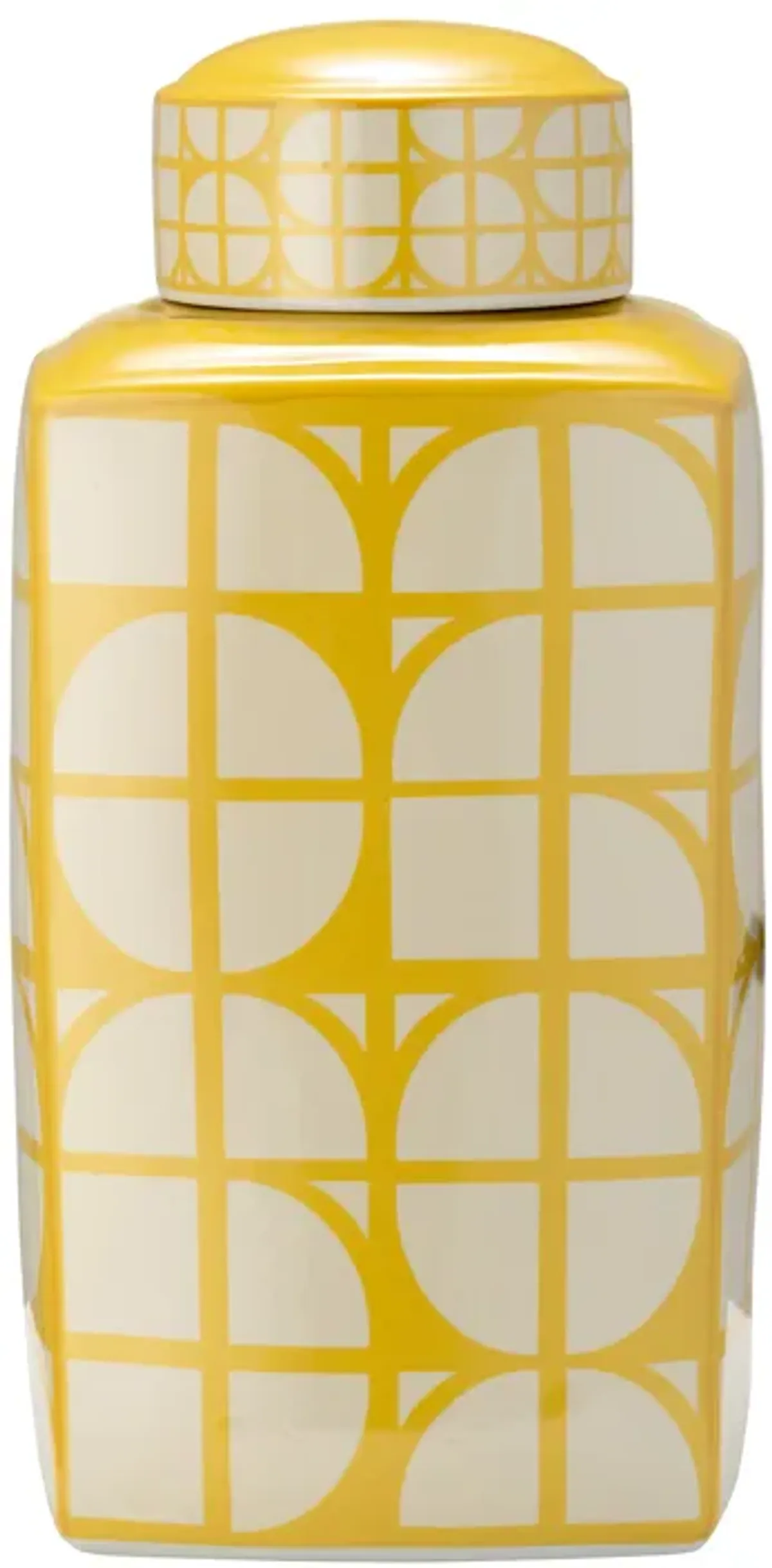 Cer, 18"h Square Jar W/ Lid, Yellow/cotton