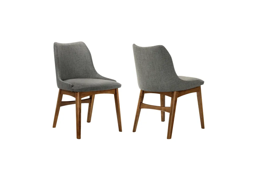 Azalea Charcoal Fabric and Walnut Wood Dining Side Chairs - Set of 2