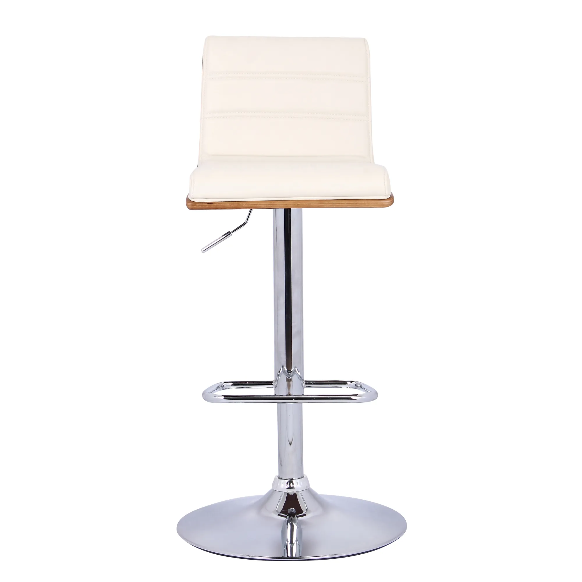 Aubrey Adjustable Height Swivel Cream Faux Leather and Chrome Bar Stool with Walnut Wood