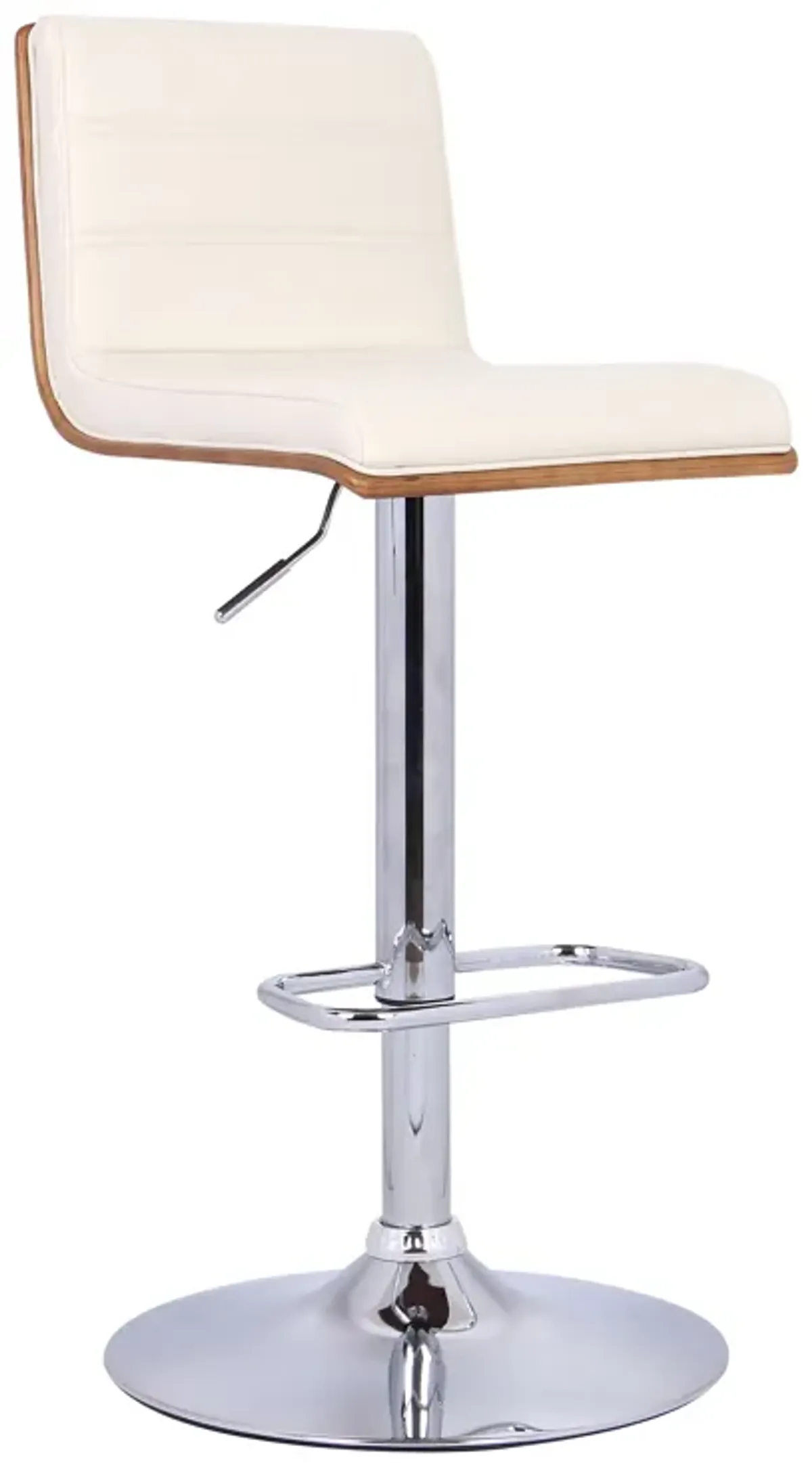 Aubrey Adjustable Height Swivel Cream Faux Leather and Chrome Bar Stool with Walnut Wood