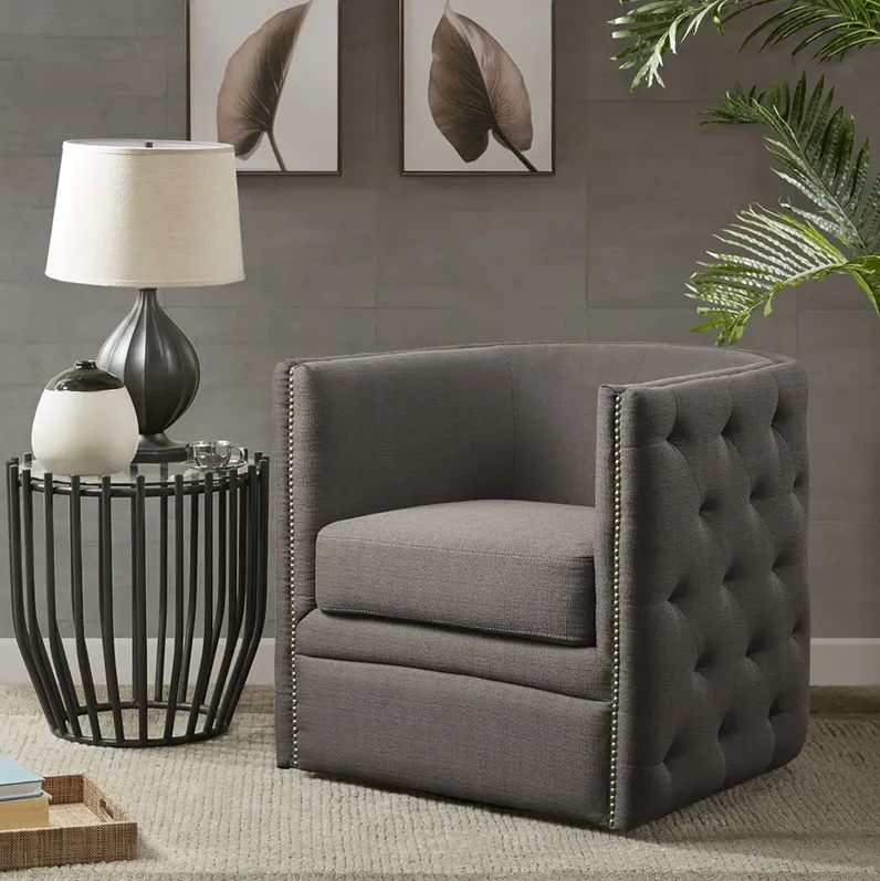 Madison Park Capstone Grey Tufted Barrel Swivel Chair