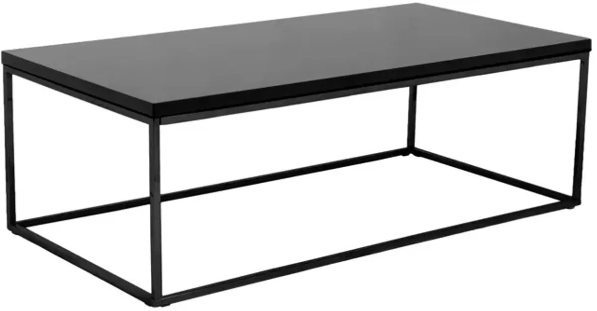 Teresa Rectangle Coffee Table in High Gloss Black with Matte Black Base