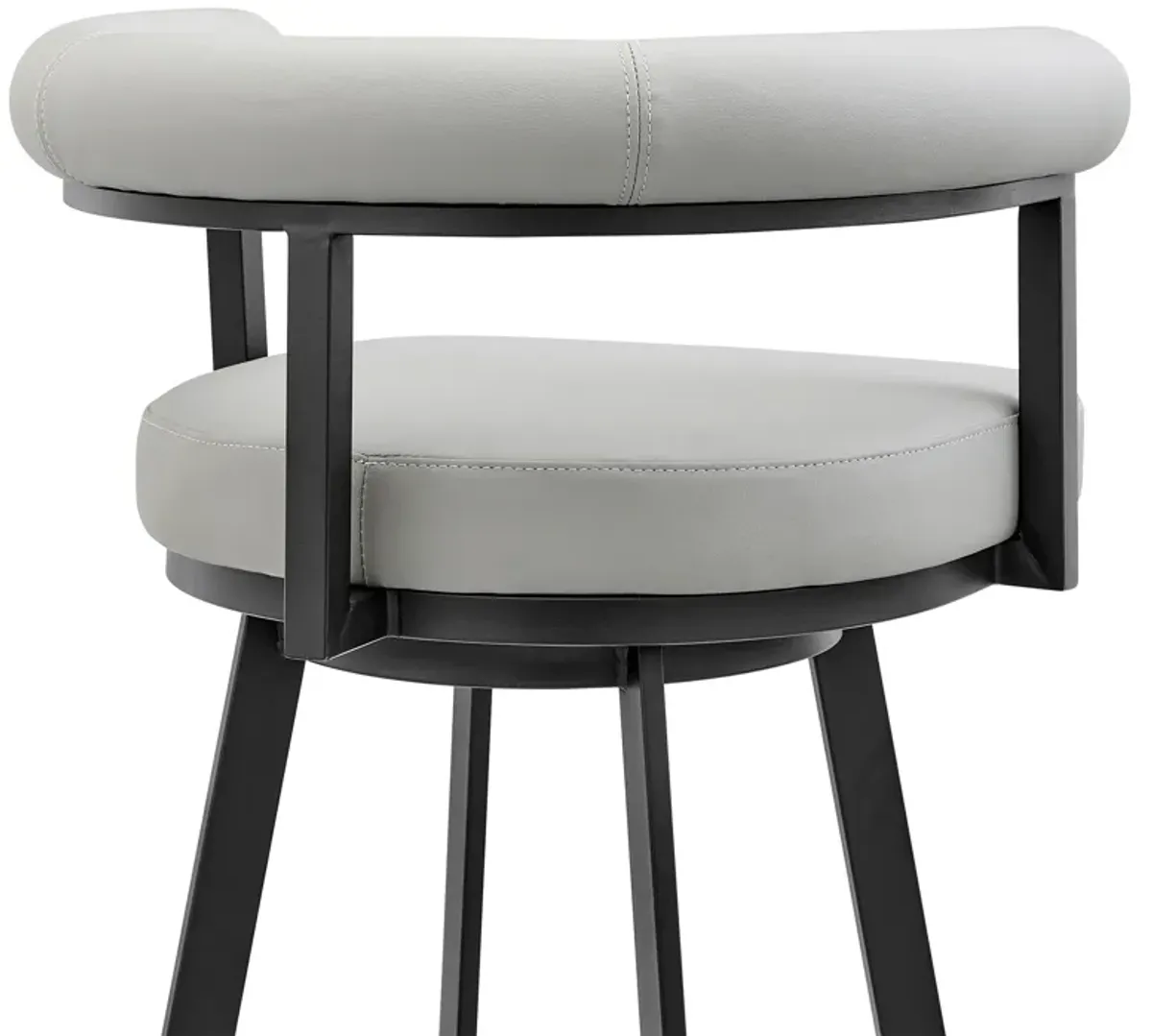 Nolagam Swivel Counter Stool in Black Metal with Light Gray Faux Leather