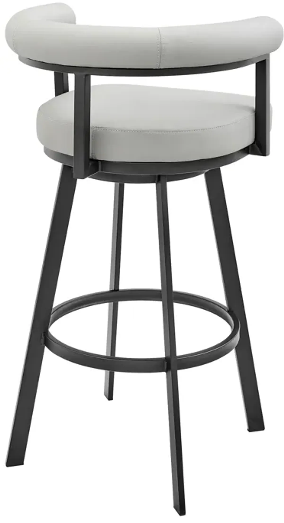 Nolagam Swivel Counter Stool in Black Metal with Light Gray Faux Leather