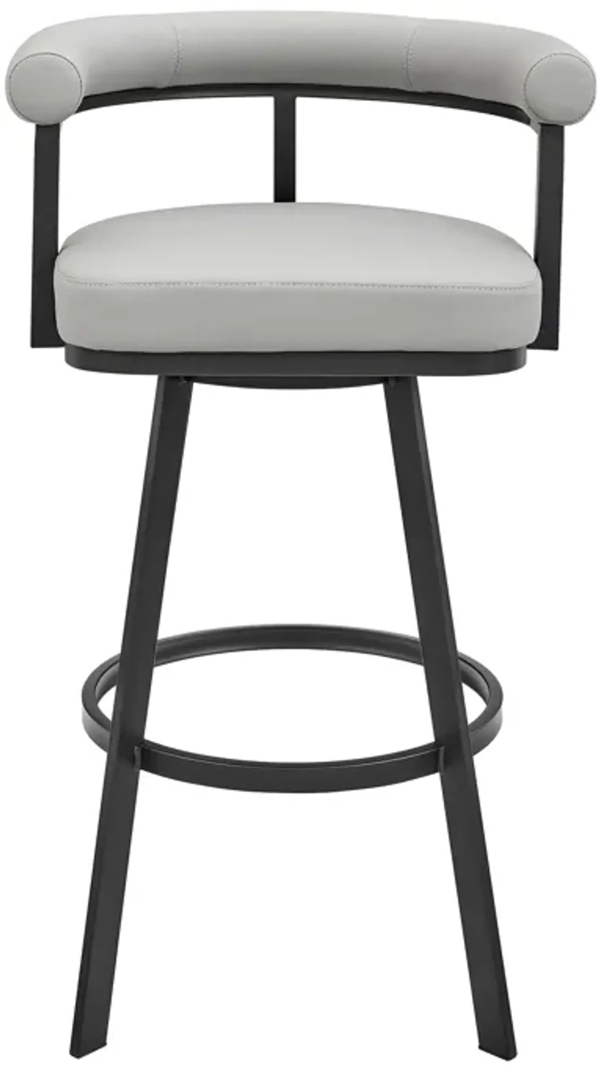 Nolagam Swivel Counter Stool in Black Metal with Light Gray Faux Leather