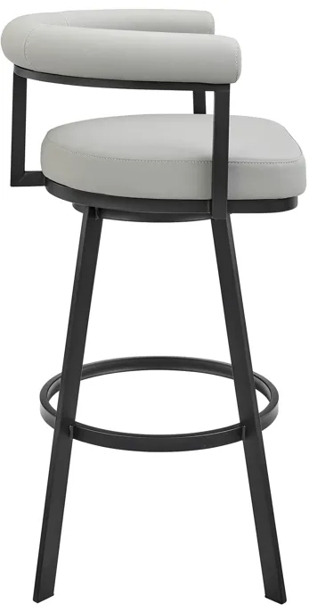 Nolagam Swivel Counter Stool in Black Metal with Light Gray Faux Leather