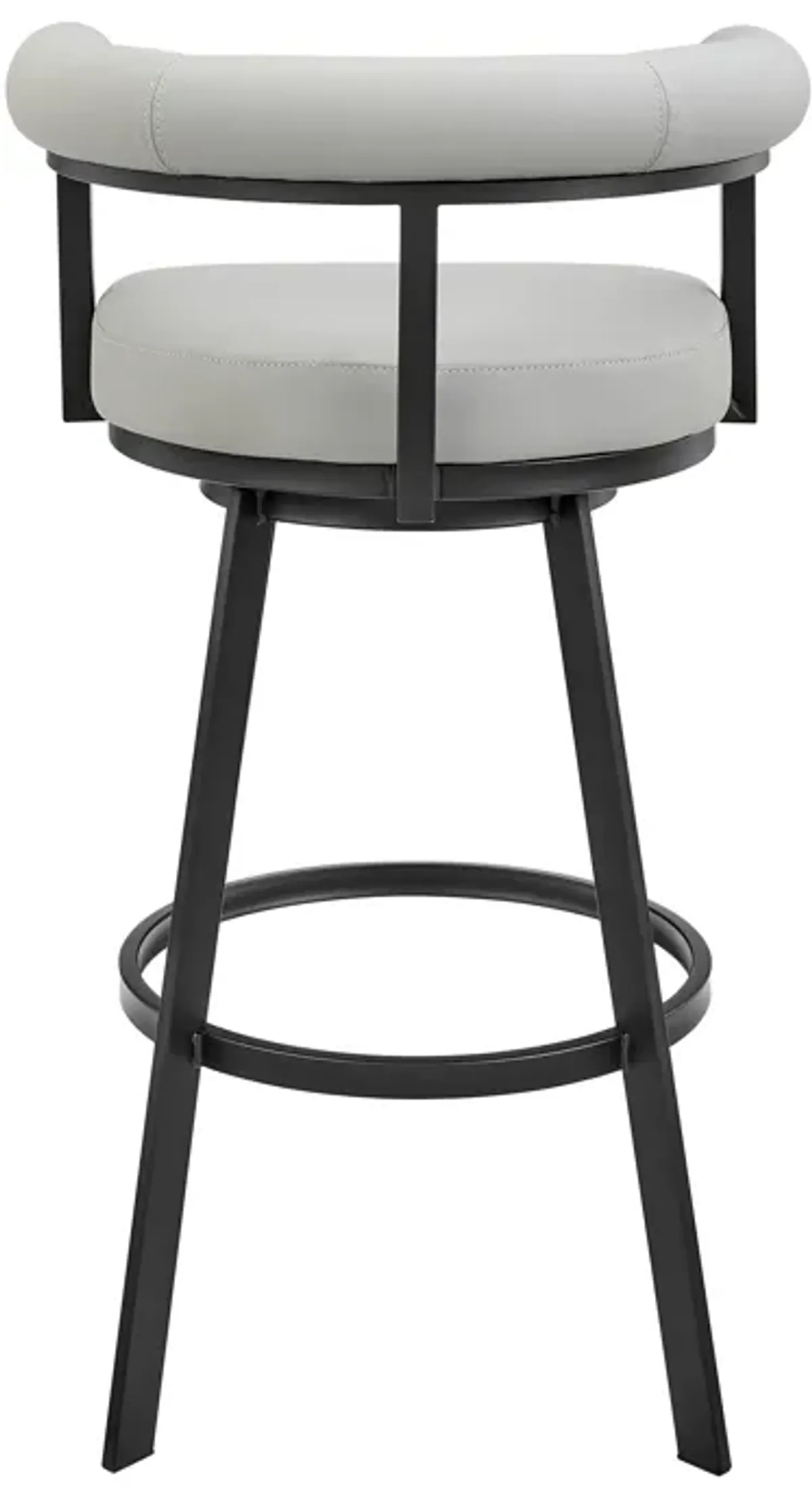 Nolagam Swivel Counter Stool in Black Metal with Light Gray Faux Leather