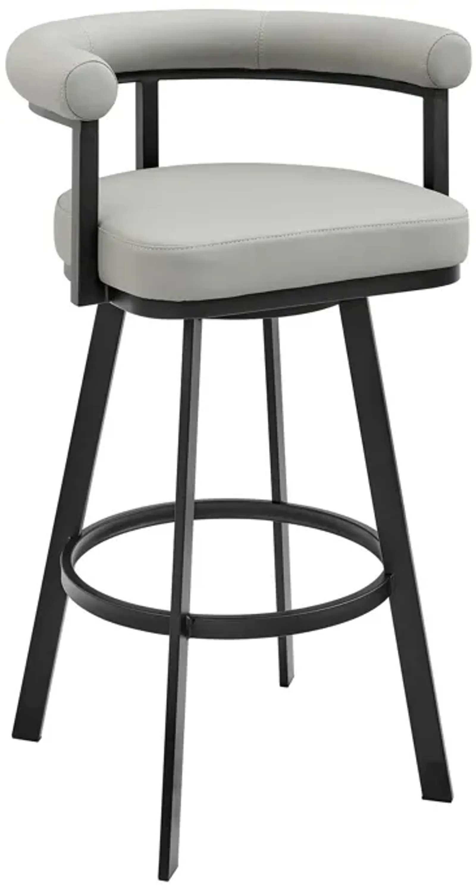 Nolagam Swivel Counter Stool in Black Metal with Light Gray Faux Leather