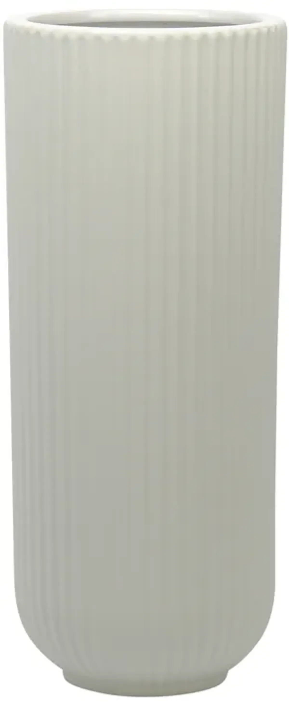 Cer, 11"h Ridged Vase, White