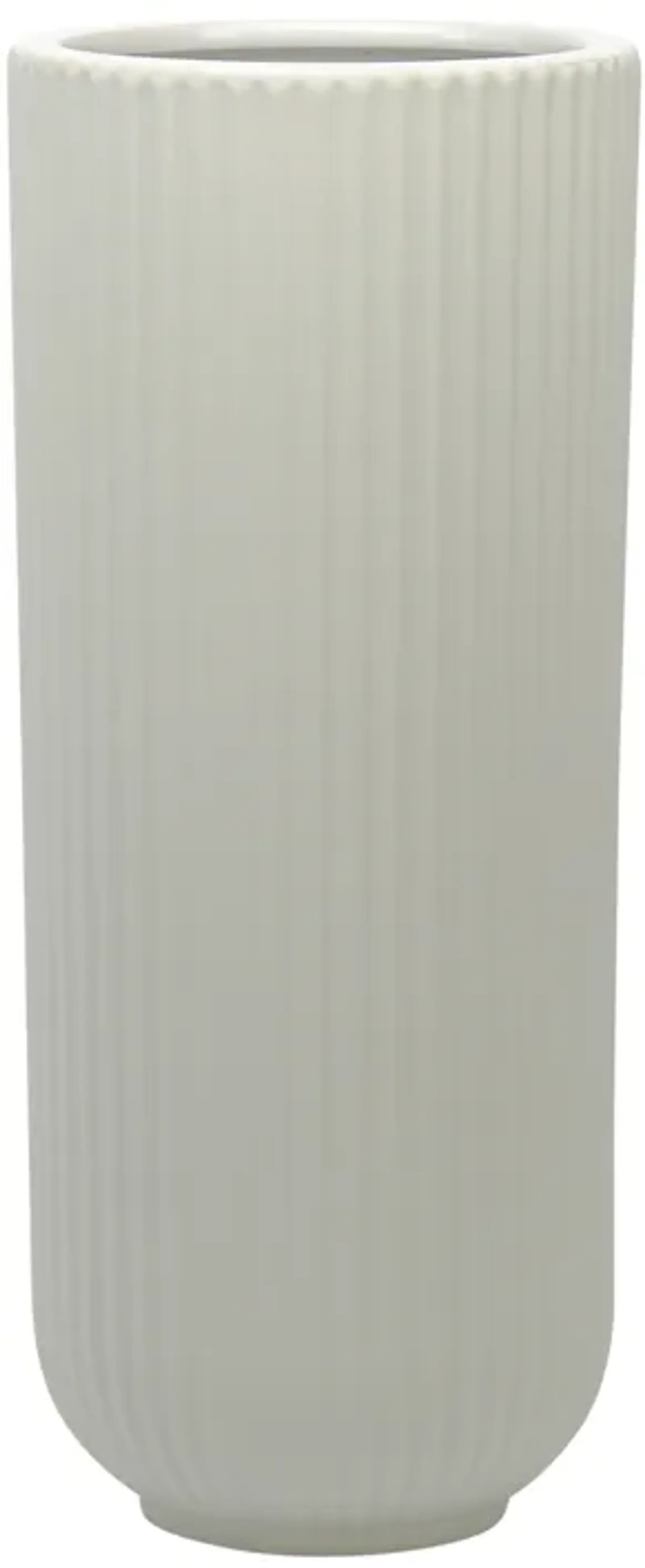 Cer, 11"h Ridged Vase, White