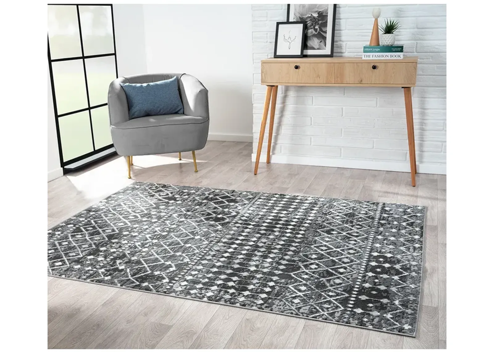 Madison Park Hannah Charcoal Moroccan Global Woven Area Rug