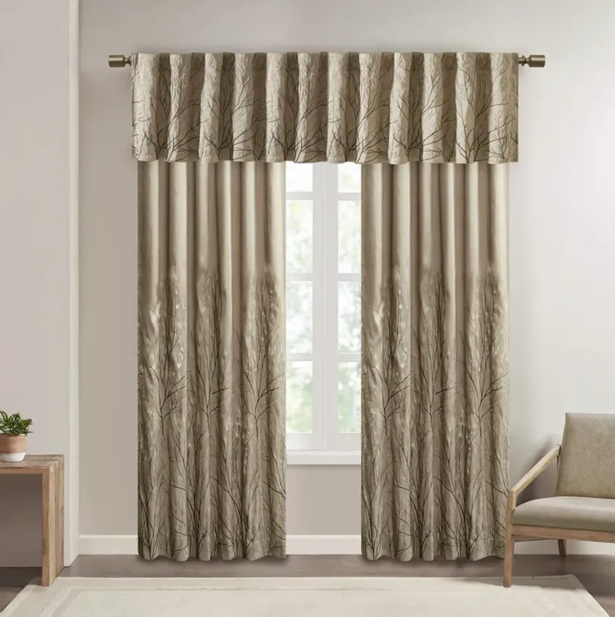 Madison Park Andora Tan Faux Silk Embroidered Window Valance