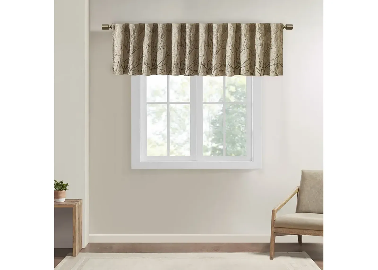 Madison Park Andora Tan Faux Silk Embroidered Window Valance