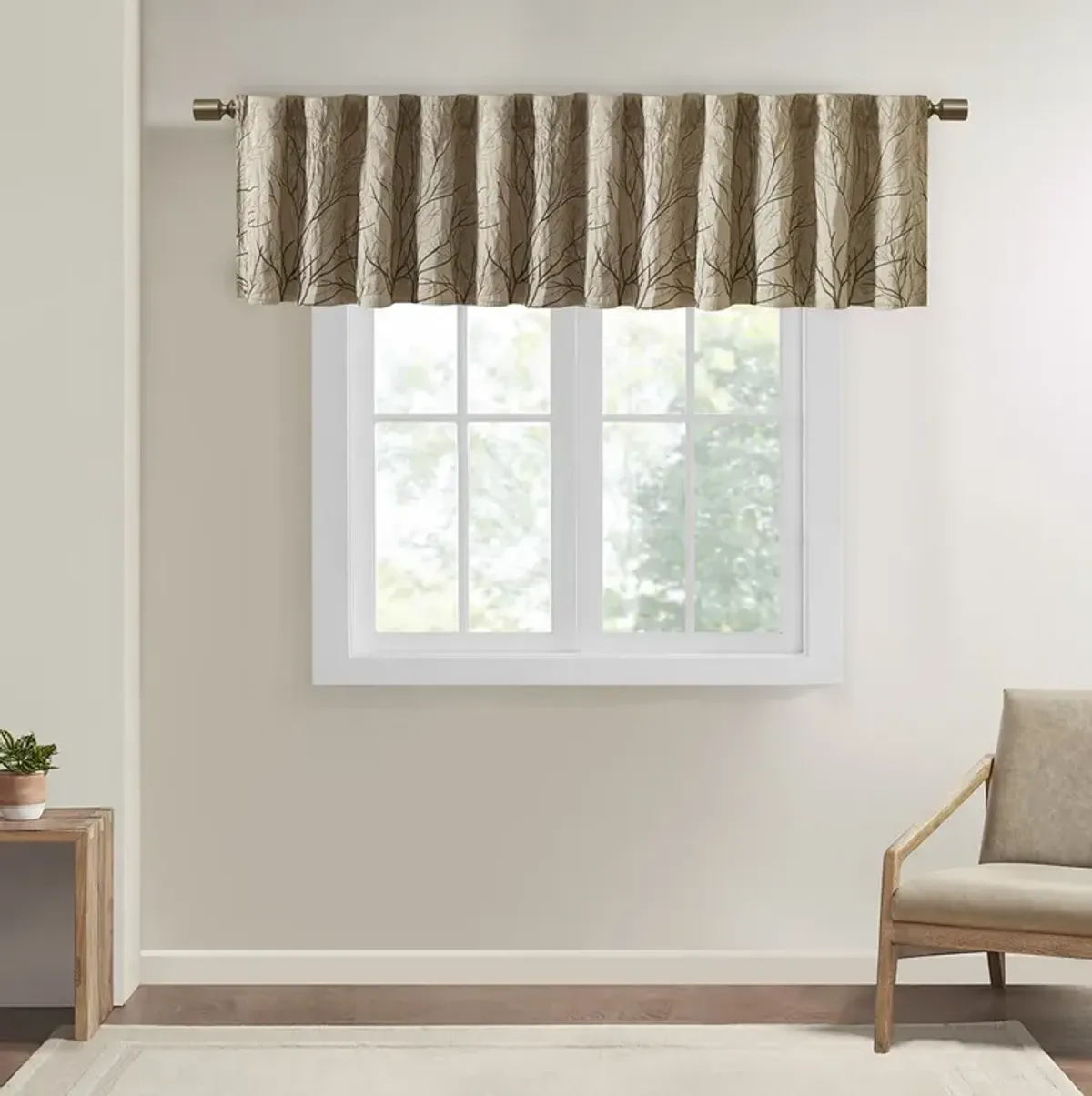 Madison Park Andora Tan Faux Silk Embroidered Window Valance