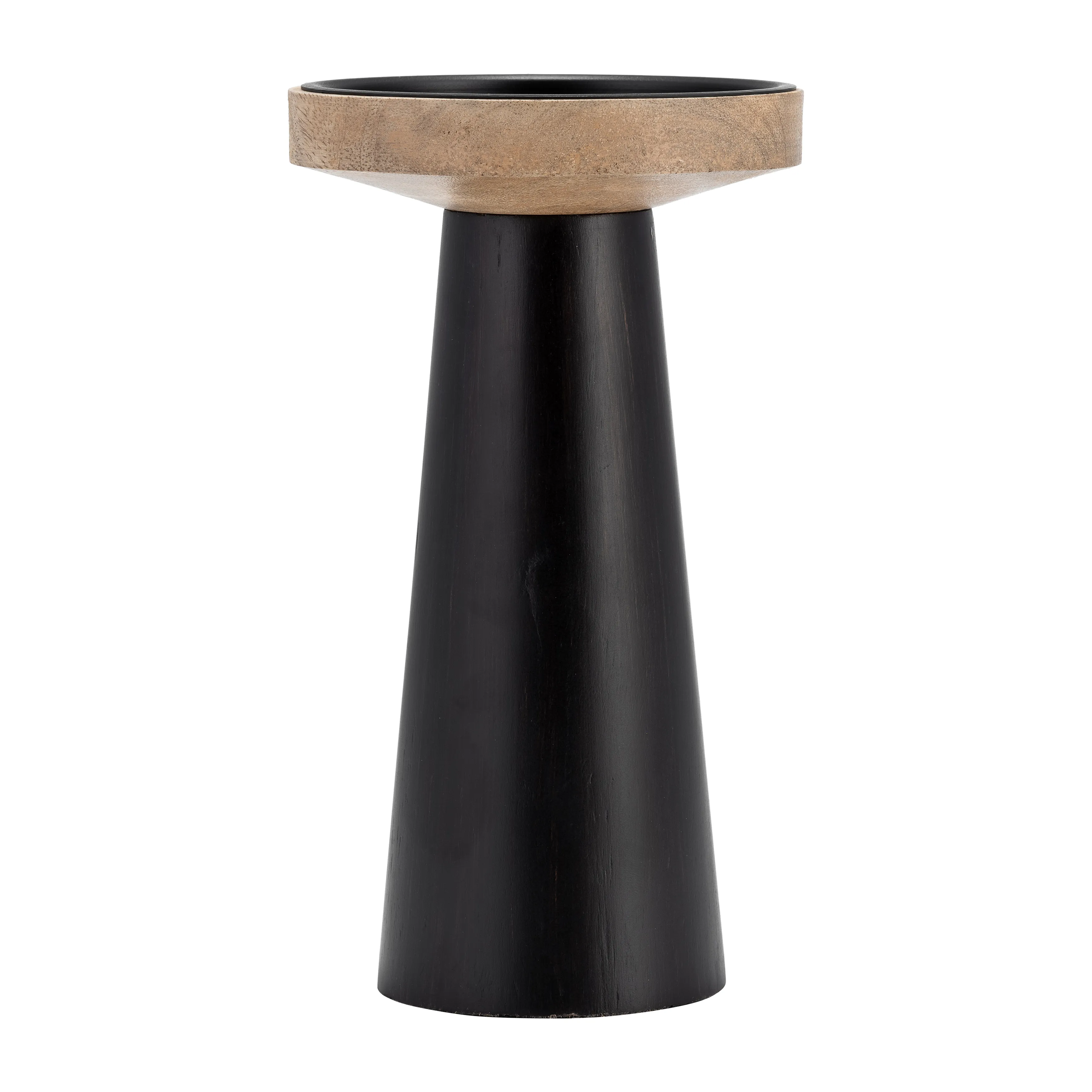 Wood, 12" Flat Candle Holder Stand, Black/natural