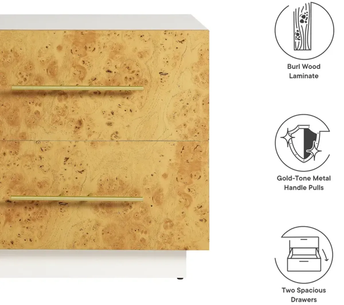 Abel 2-Drawer Burl Wood Nightstand by Modway