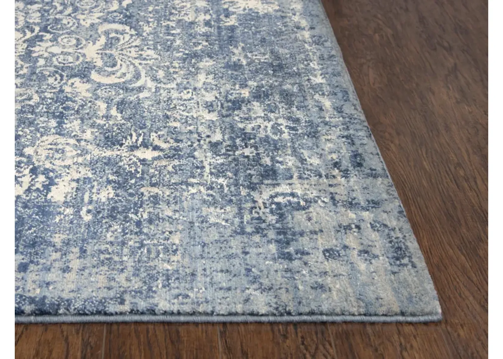 Impressions Blue Classic/Modeled NZ Wool/Tencel Blend 2'6" X 10' Runner Rug