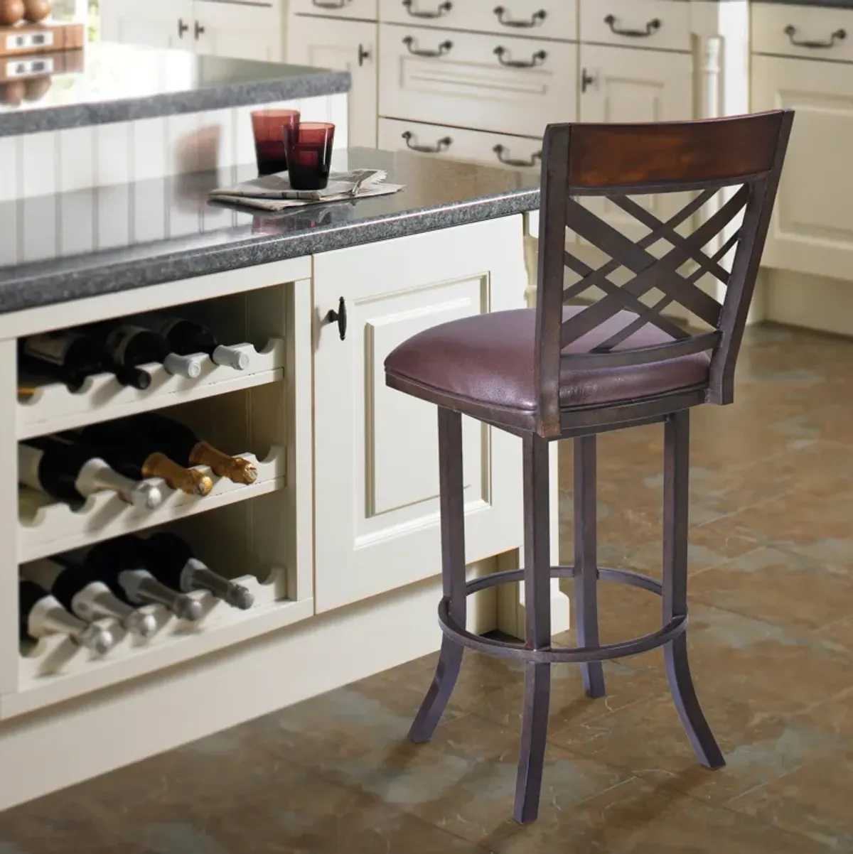 Tahiti 26" Barstool in Auburn Bay finish with Brown Pu upholstery