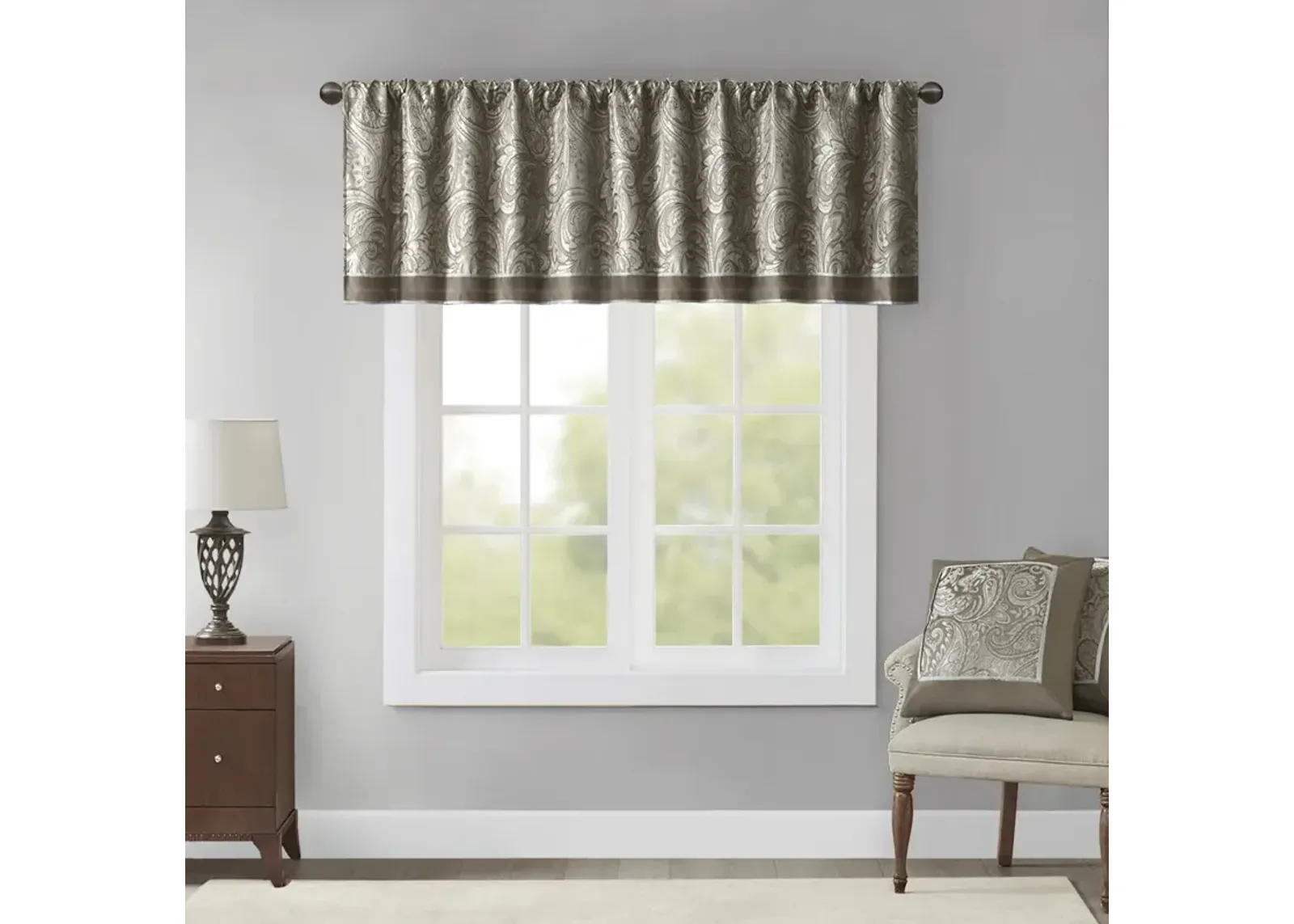 Madison Park Aubrey Blue/Brown Jacquard Window Valance