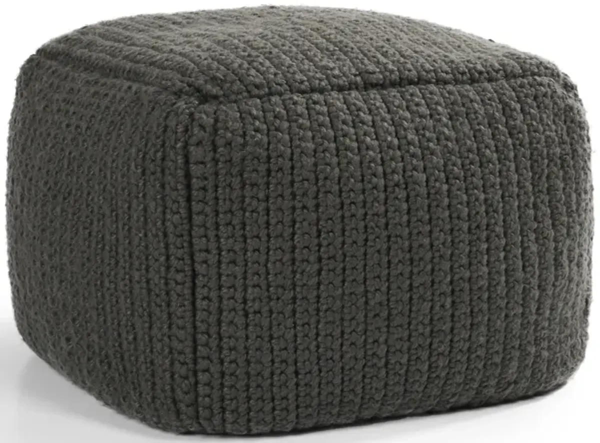 Prism 18" Wide Handwoven Square Pouf, Dark Gray