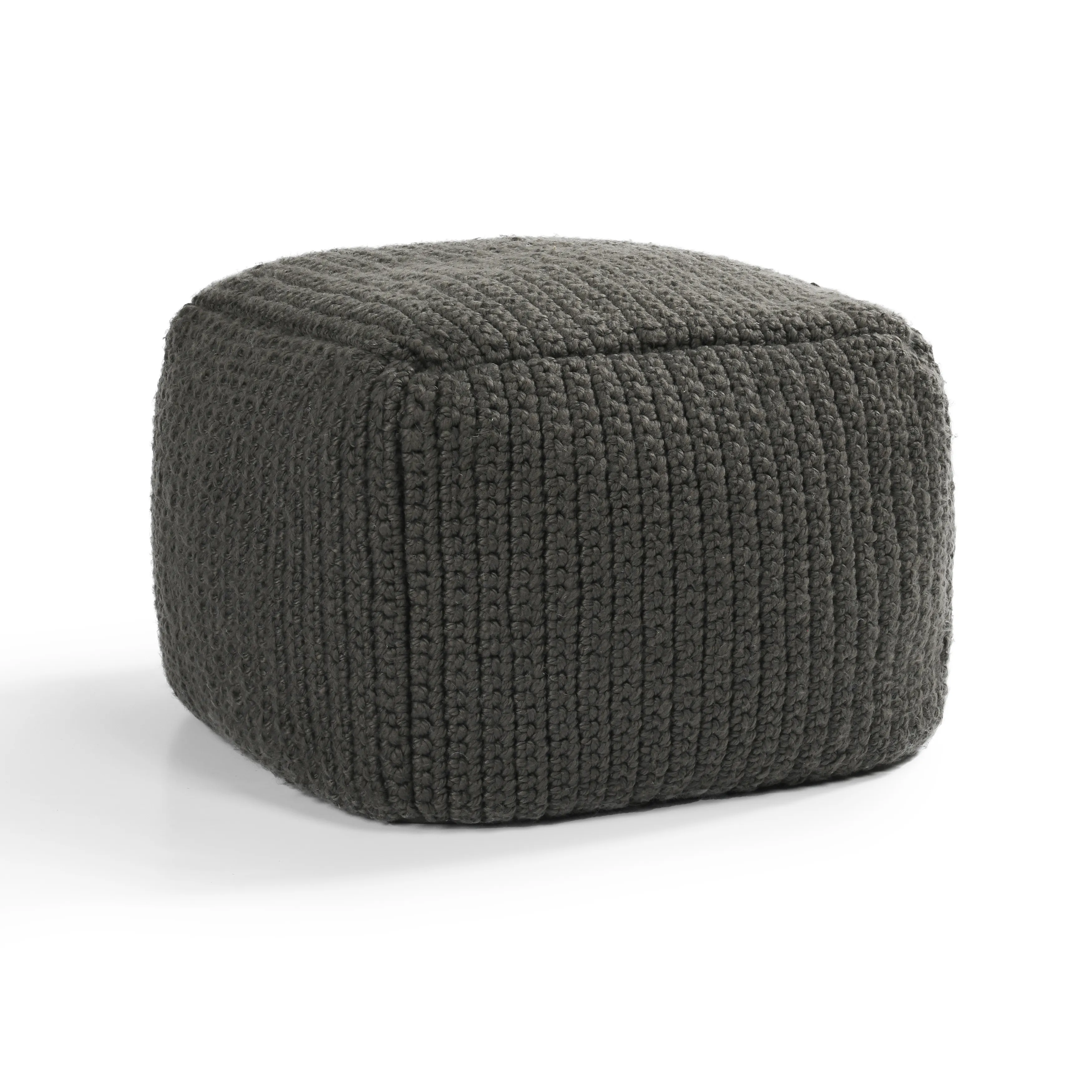 Prism 18" Wide Handwoven Square Pouf, Dark Gray