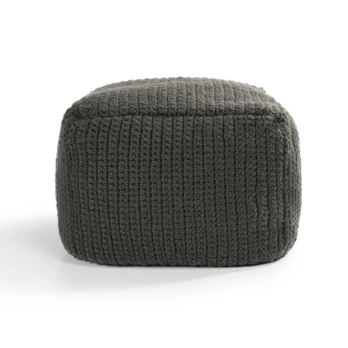 Prism 18" Wide Handwoven Square Pouf, Dark Gray